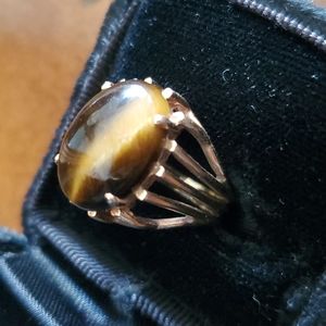 14k Gold Ring with Tigers Eye Gem Stone